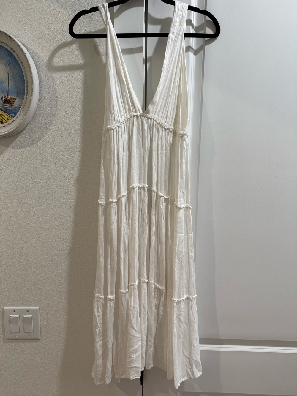 Sleeveless V-Neck White Tiered Summer Dress - Picture 4 of 5
